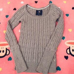 American Eagle Outfitters Gray Cable Knit Sweater